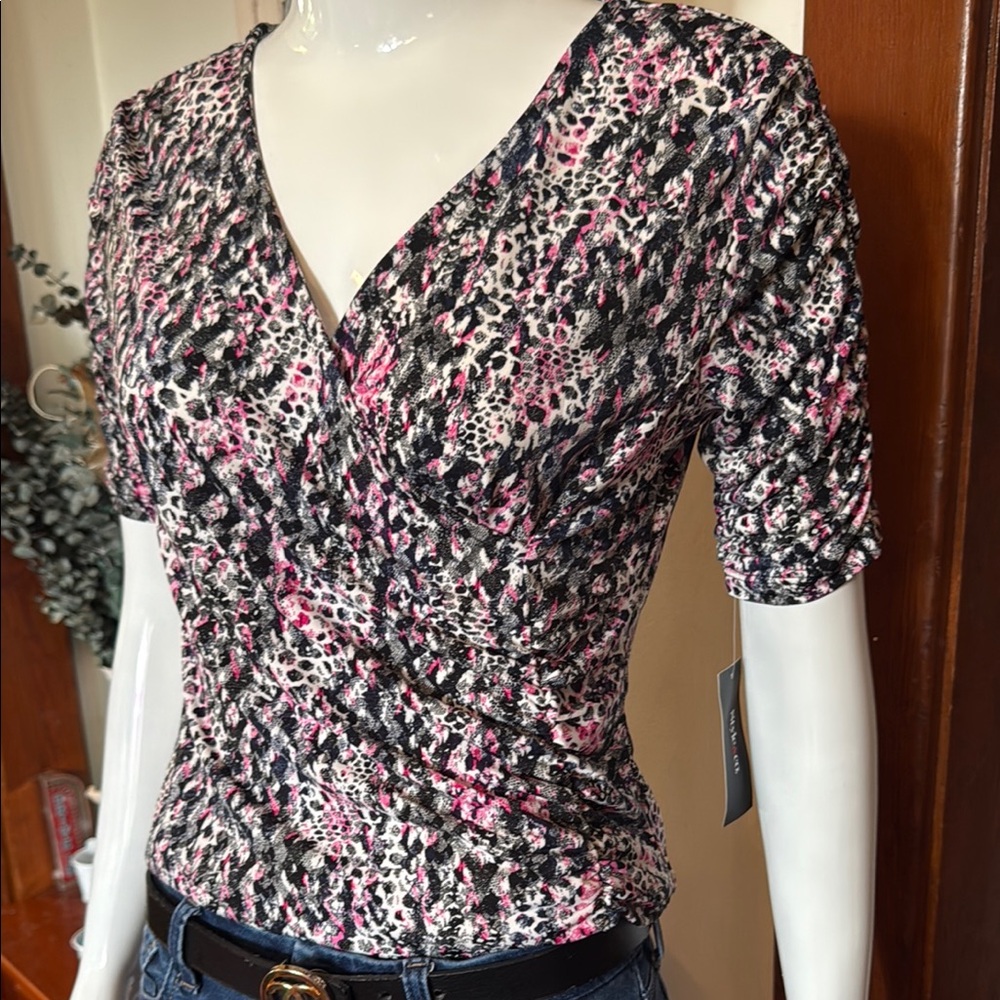 NWT Style&Co size small Women's Pink and Black Patterned Top